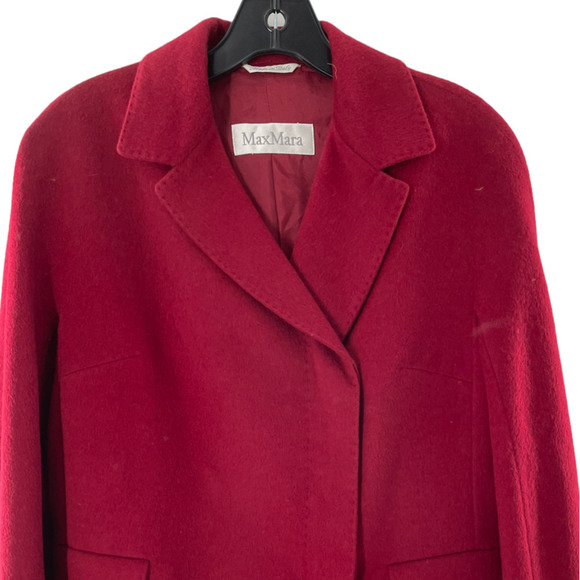 Max Mara Womens Wool Cashmere Crop Blazer Jacket Flap Pocket Size 4 Red - Picture 2 of 8
